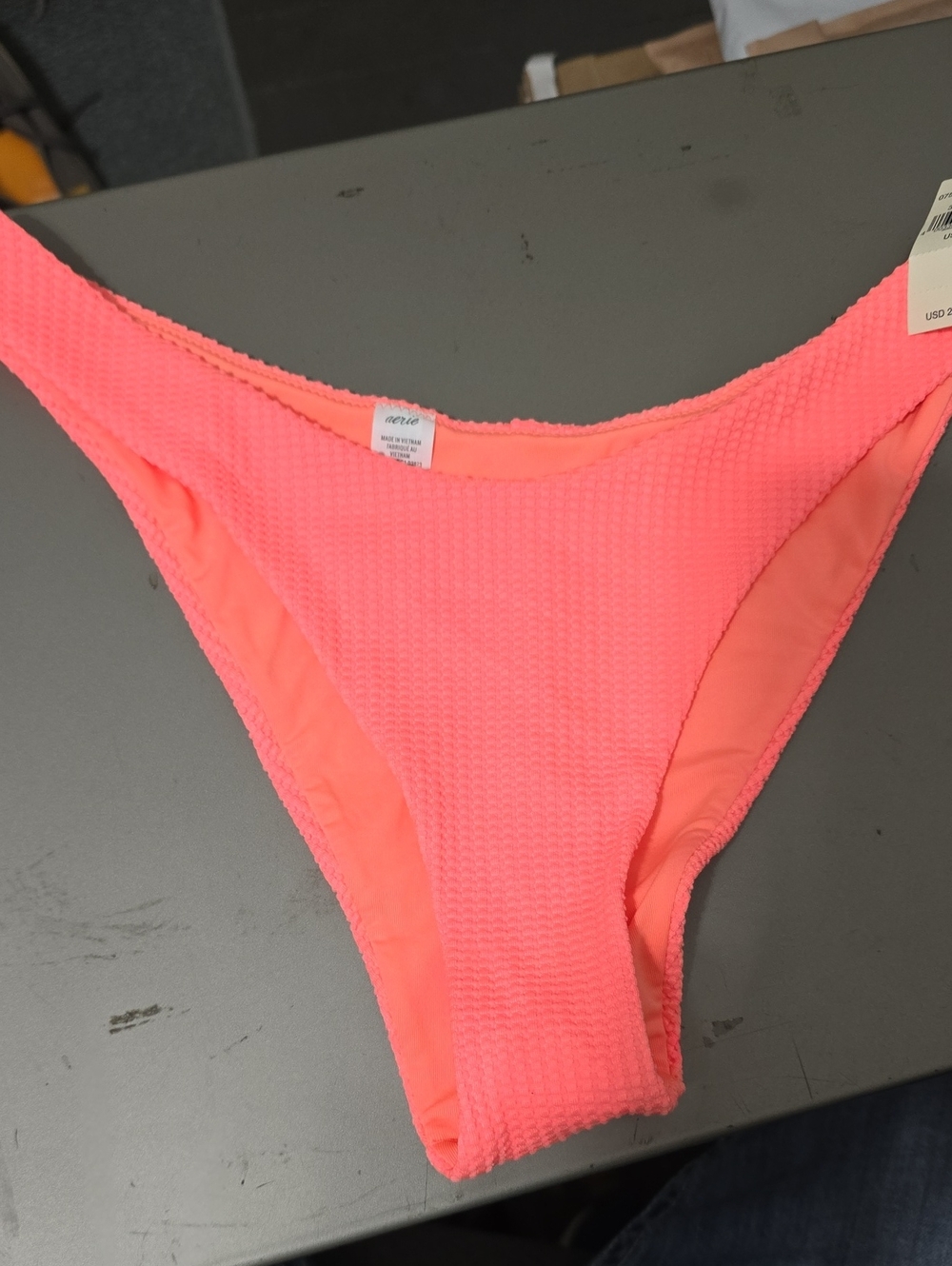 Aerie Neon Coral High-Leg Textured Bikini Bottom